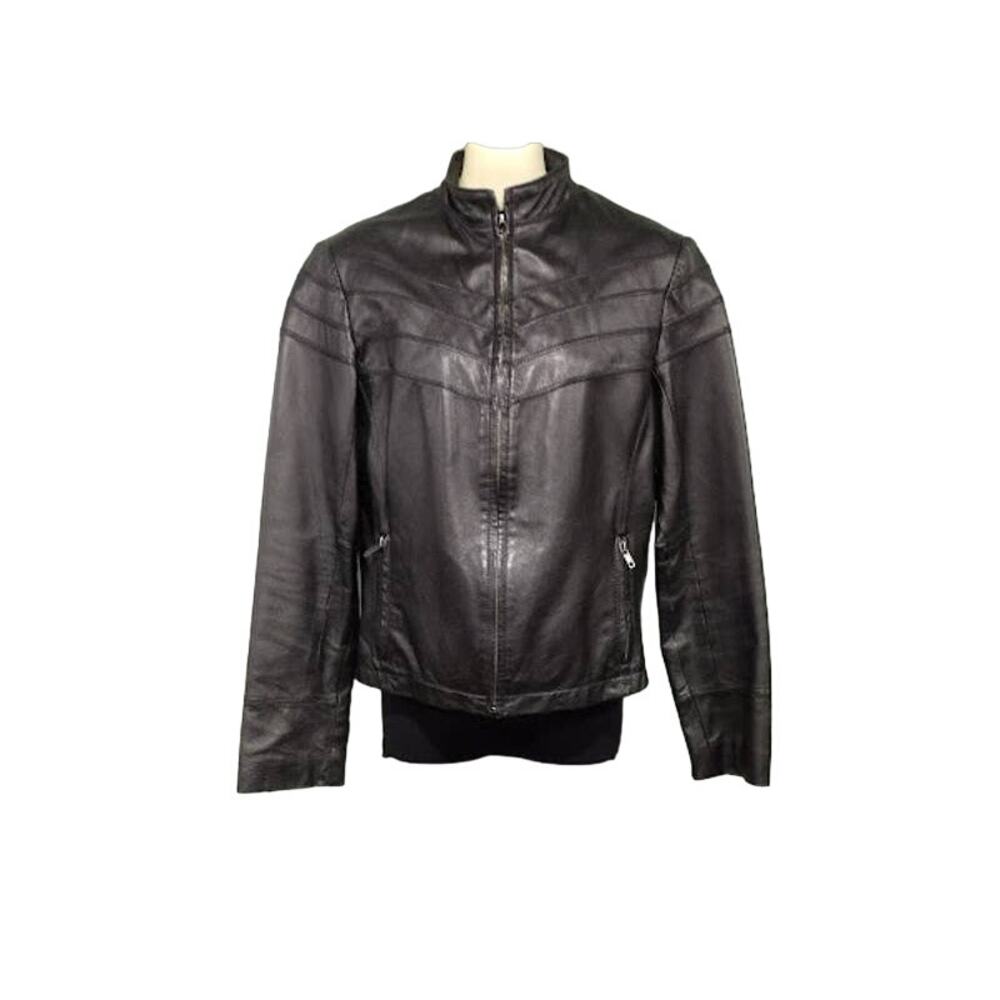 Street Legal Zip Up Leather‎ Jacket, Zip Pockets & Cuffs, Black, Sz S